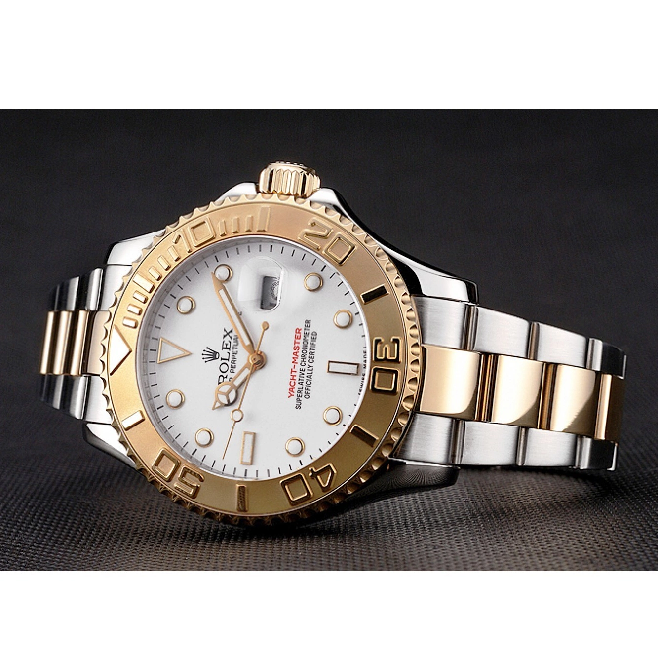 Aaa replica watch Case Dial Stainless Gold Bezel Two Bracelet Steel White Rolex Yacht-Master Tone 0819